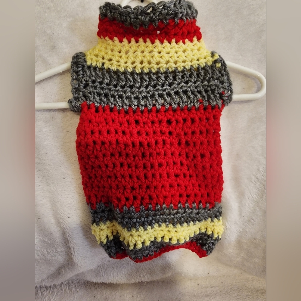 Dog Sweater, Red Yellow and Gray Crochet Dog Sweater